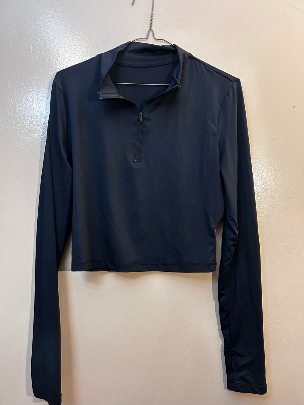 SHEIN Black Cropped Quarter-Zip Long Sleeve Top
